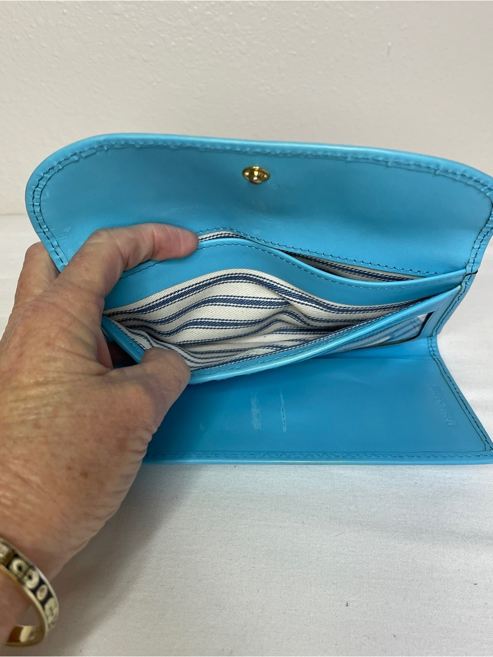 Dooney & Bourke Turquoise Leather Fold-Over Wallet with Gold Plaque - Picture 12 of 14